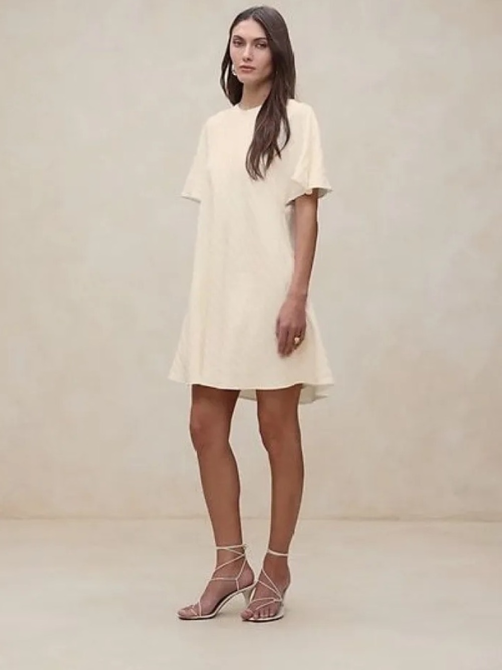 Banana Republic Cream Short Sleeve Shift Dress - Women's Casual Dress